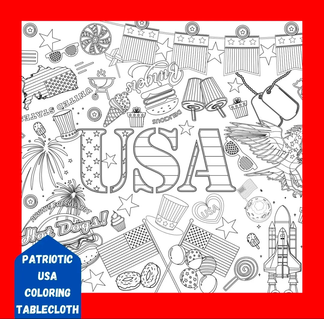 USA Patriotic Paper Coloring Tablecloth