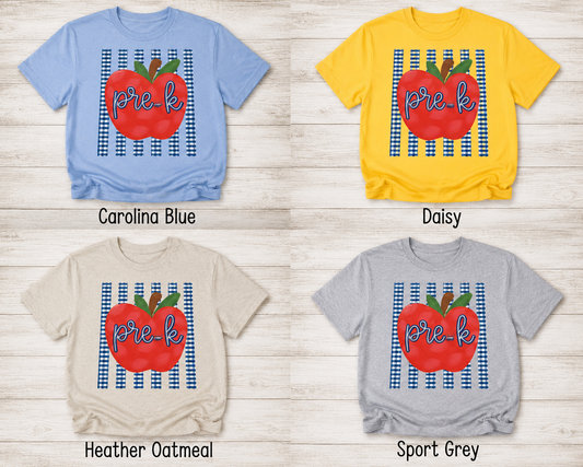 Pre-K with Apple/Stripes Adult Shirt (Gildan SoftStyle)