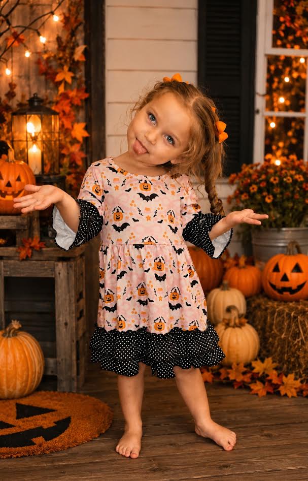 Halloween Bats & Pumpkins Twirl Dress