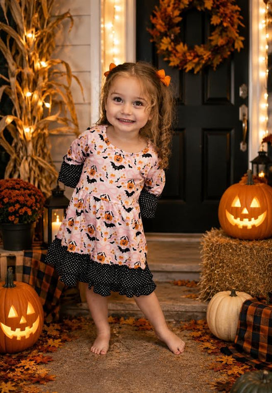 Halloween Bats & Pumpkins Twirl Dress