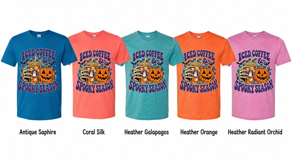 Iced Coffee & Spooky Season Adult Shirt (Gildan SoftStyle)