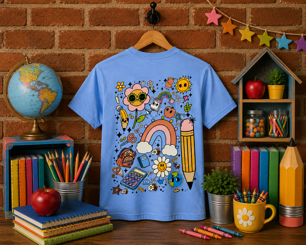 School Supplies Adult Shirt- Front & Back (Gildan SoftStyle)