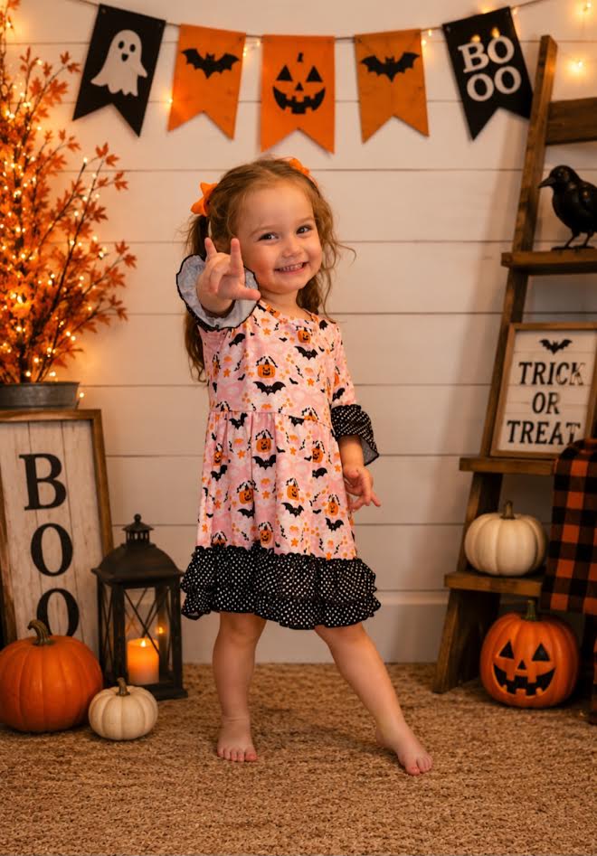 Halloween Bats & Pumpkins Twirl Dress