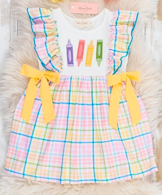 Colorful Crayon Plaid Bow Dress (Pre-Order)