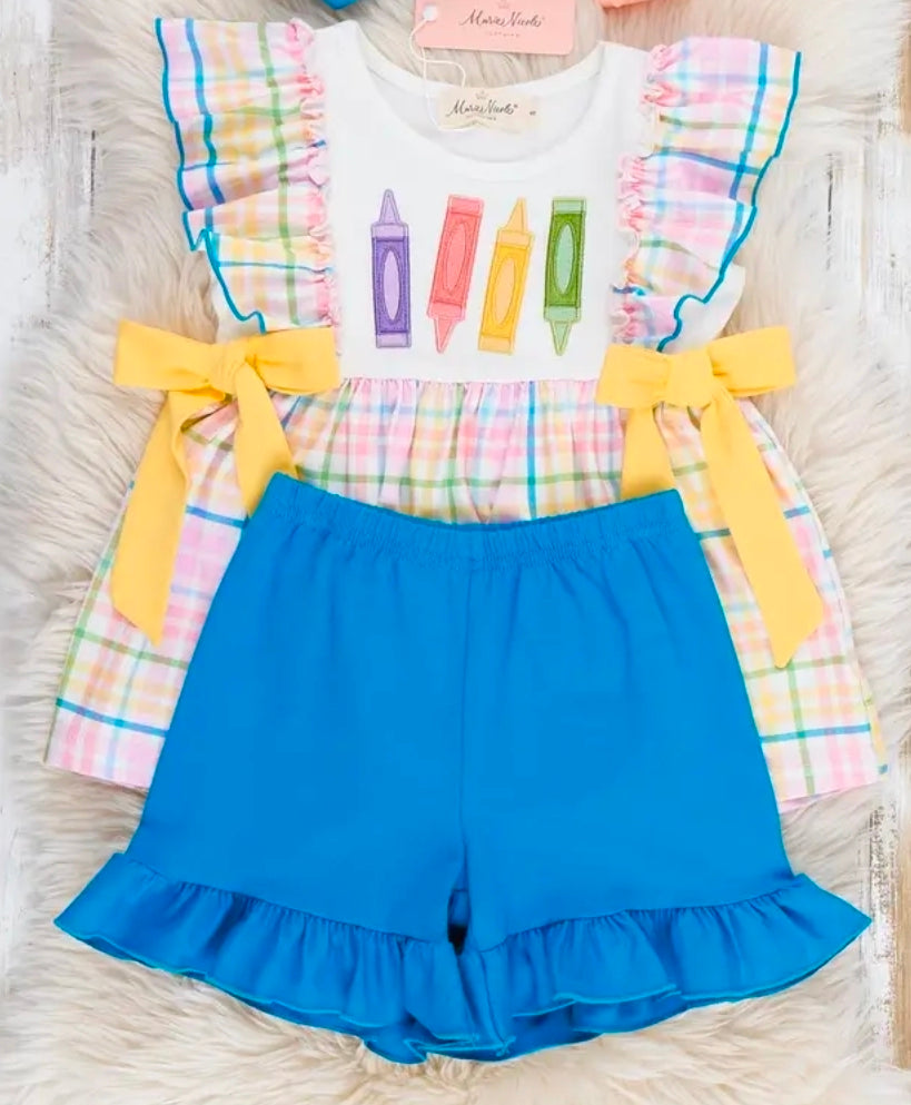 Colorful Crayon Plaid 2-Piece Outfit (Pre-Order)