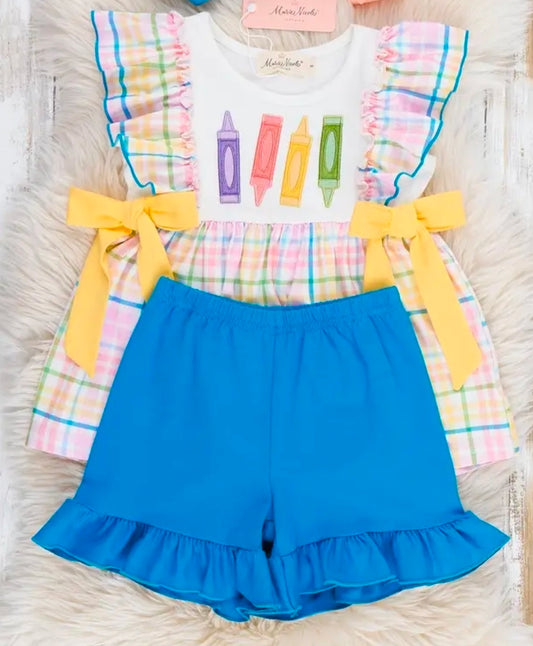 Colorful Crayon Plaid 2-Piece Outfit (Pre-Order)