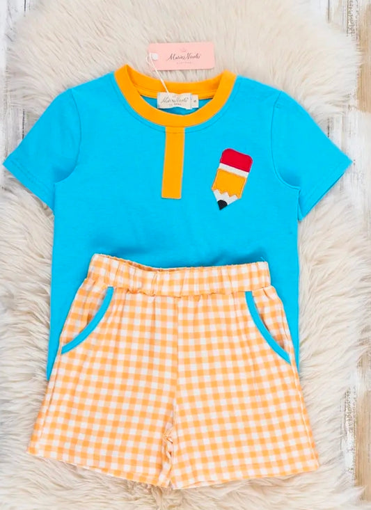 Pencil Embroidered Plaid Outfit (Pre-Order)
