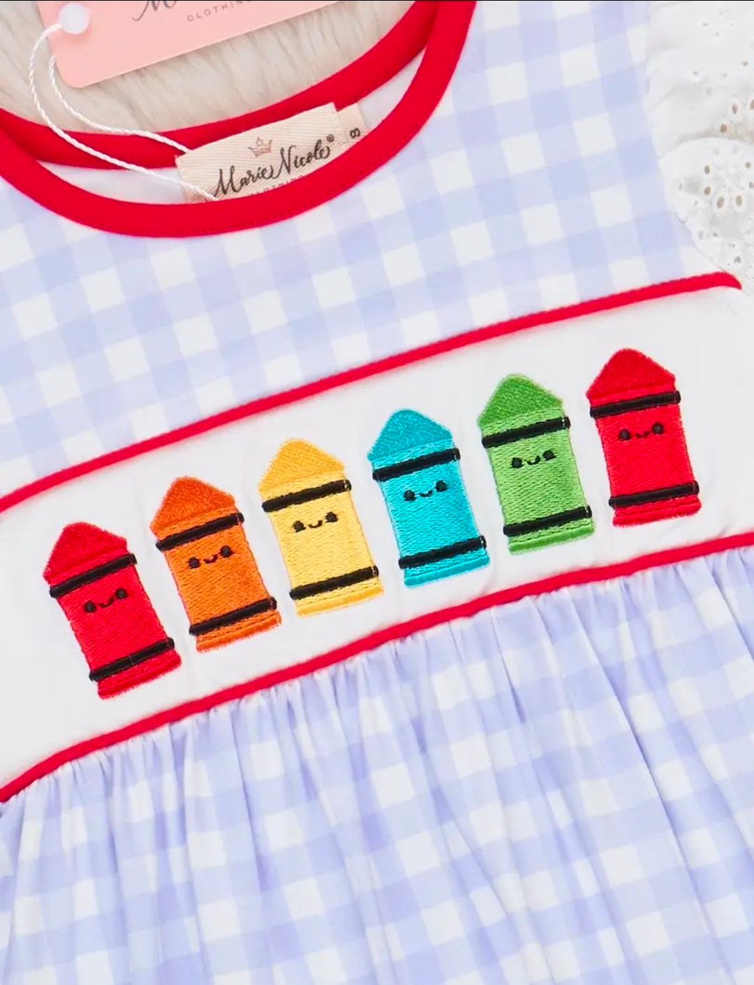 Bright Crayons Embroidered Gingham Dress (Pre-Order)