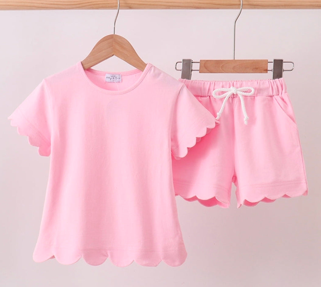 Pink Scalloped Shorts Set