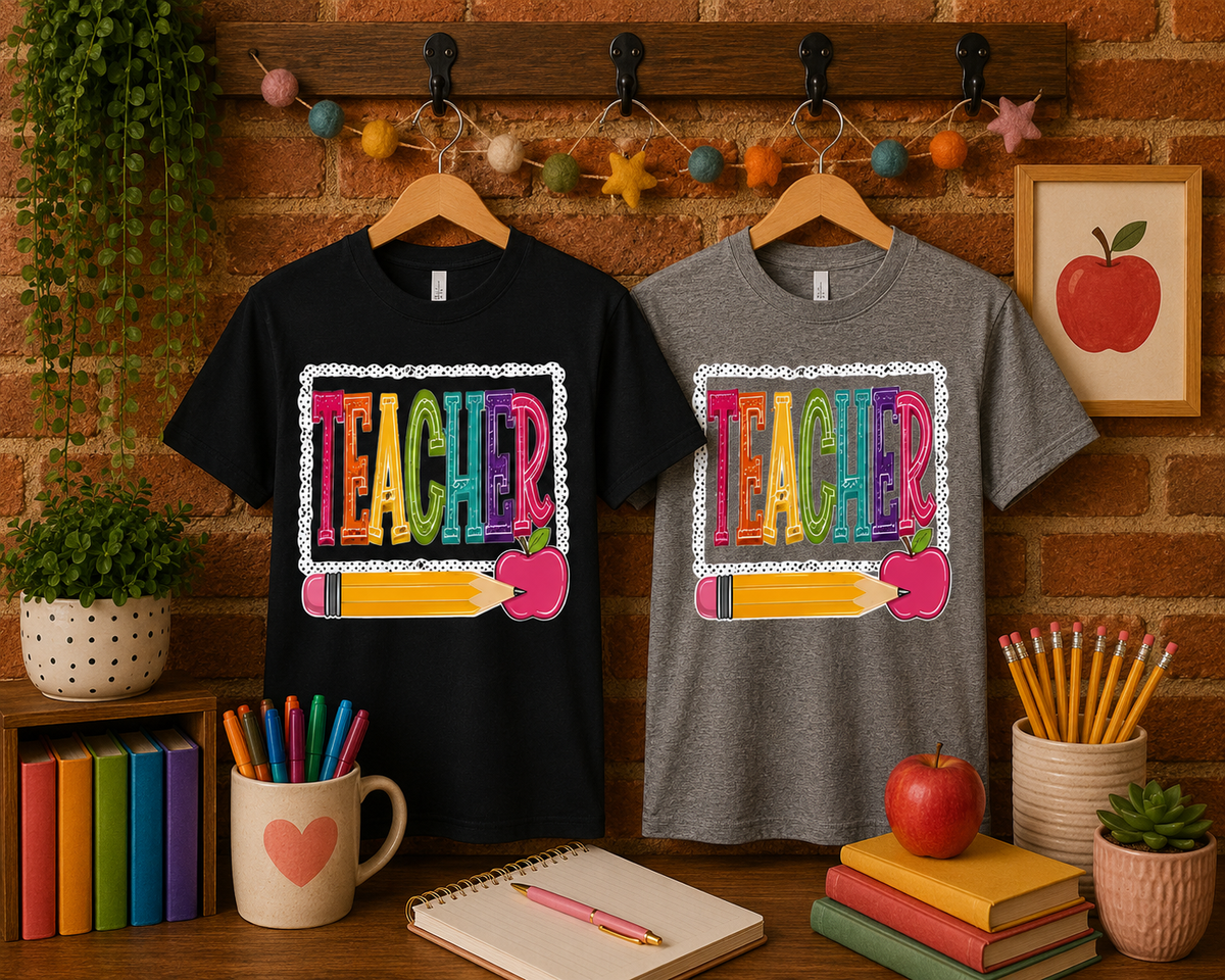 Teacher with Pencil/Apple Adult Shirt (Gildan SoftStyle)