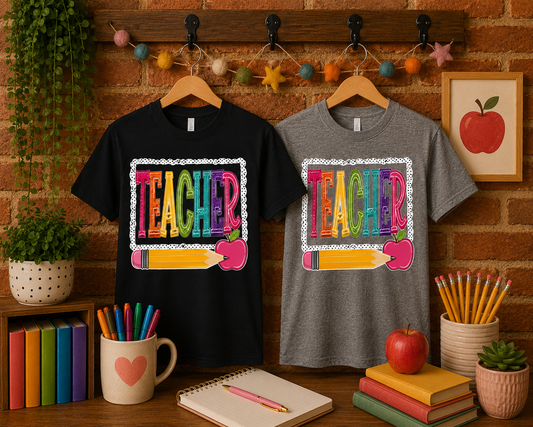 Teacher with Pencil/Apple Adult Shirt (Gildan SoftStyle)