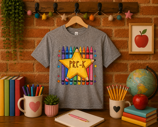 Pre-K with Crayons Adult Shirt (Gildan SoftStyle)