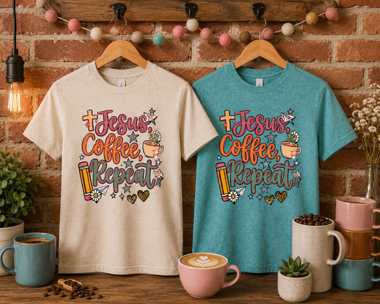 Jesus, Coffee, Repeat Adult Shirt (Gildan SoftStyle)