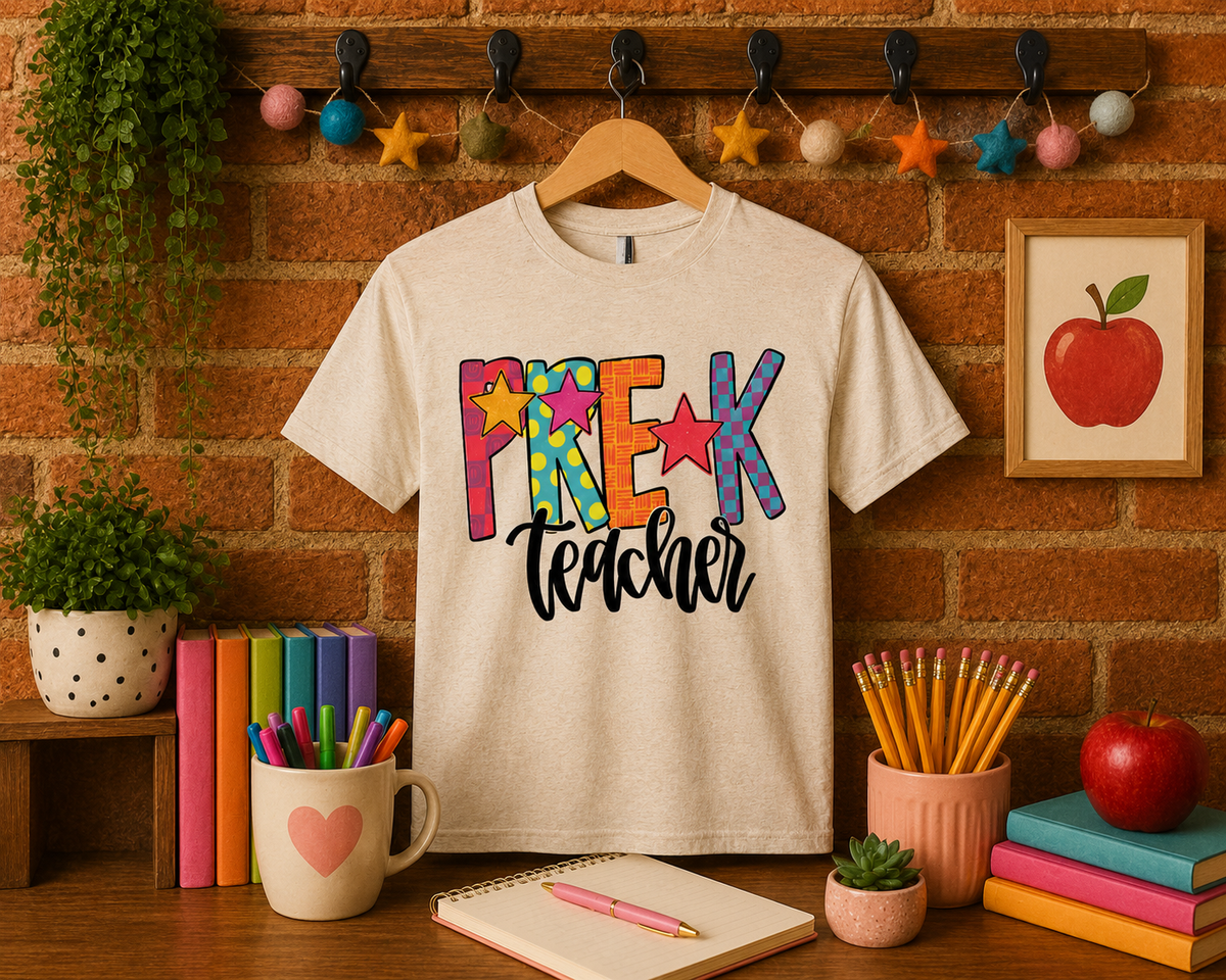 Colorful Pre-K Teacher Adult Shirt (Gildan SoftStyle)