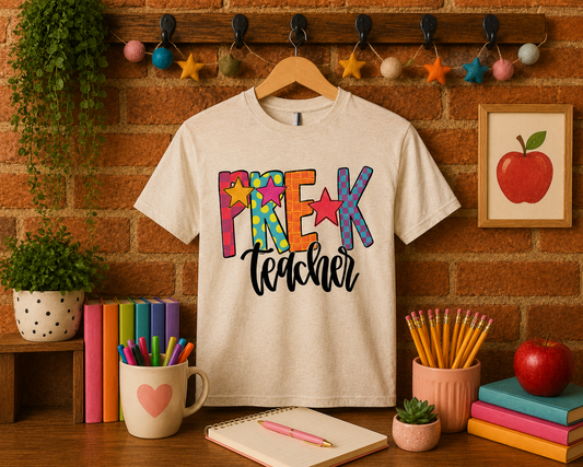 Colorful Pre-K Teacher Adult Shirt (Gildan SoftStyle)