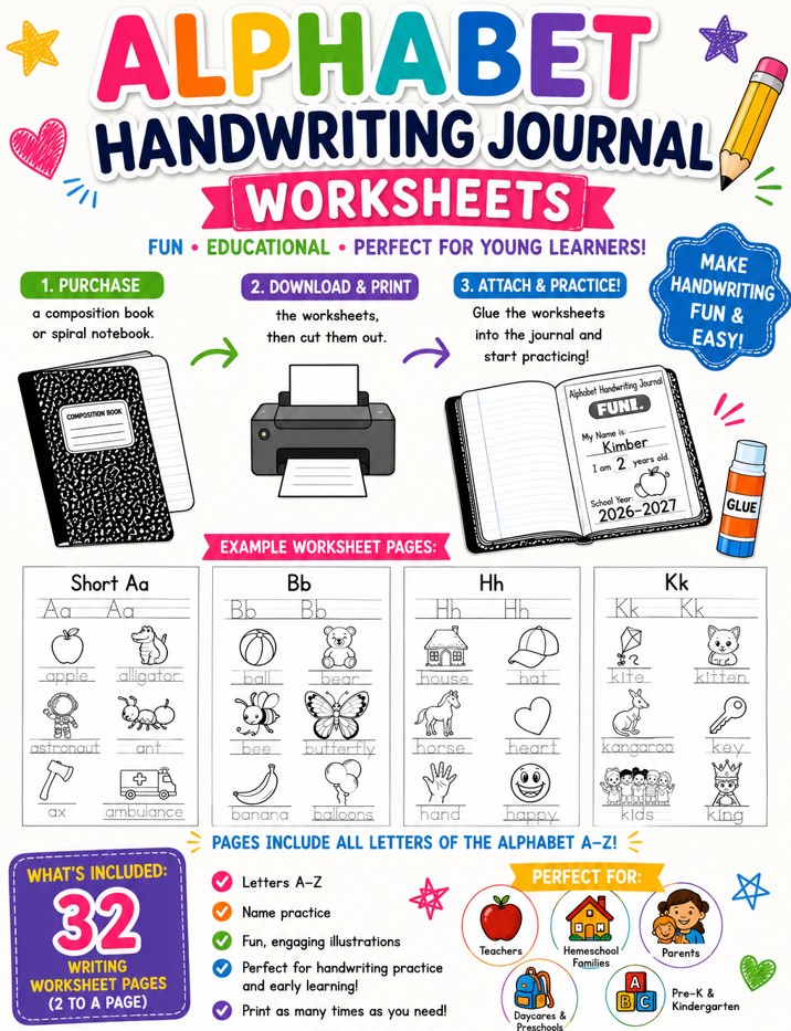 Alphabet Handwriting Journal Worksheet Pages
