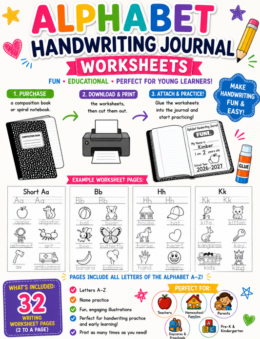 Alphabet Handwriting Journal Worksheet Pages