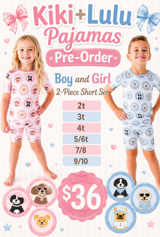 KiKi+LuLu: PREORDER 2-Piece Short Set Boy/Girl Dog PJ's