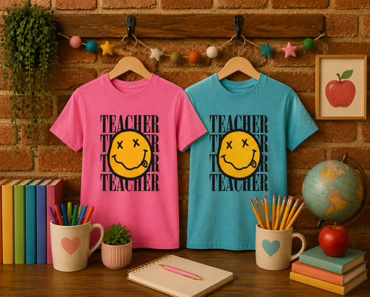 Teacher Smiley Face Adult Shirt (Gildan SoftStyle)