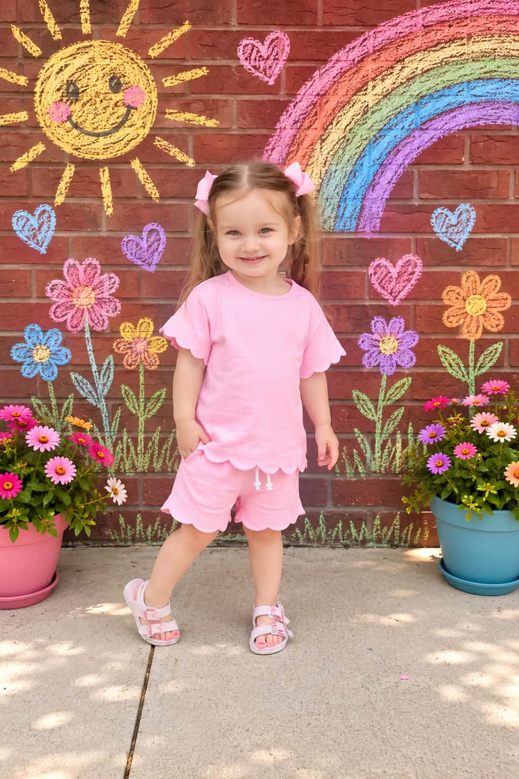 Pink Scalloped Shorts Set