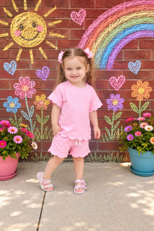 Pink Scalloped Shorts Set