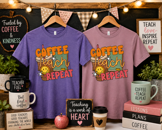 Coffee Teach Repeat Adult Shirt (Gildan SoftStyle)