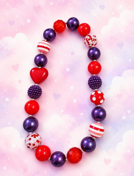 Heart (Purple and Red) Bubble Gum Necklace