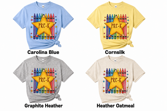 Pre-K with Crayons Adult Shirt (Gildan SoftStyle)