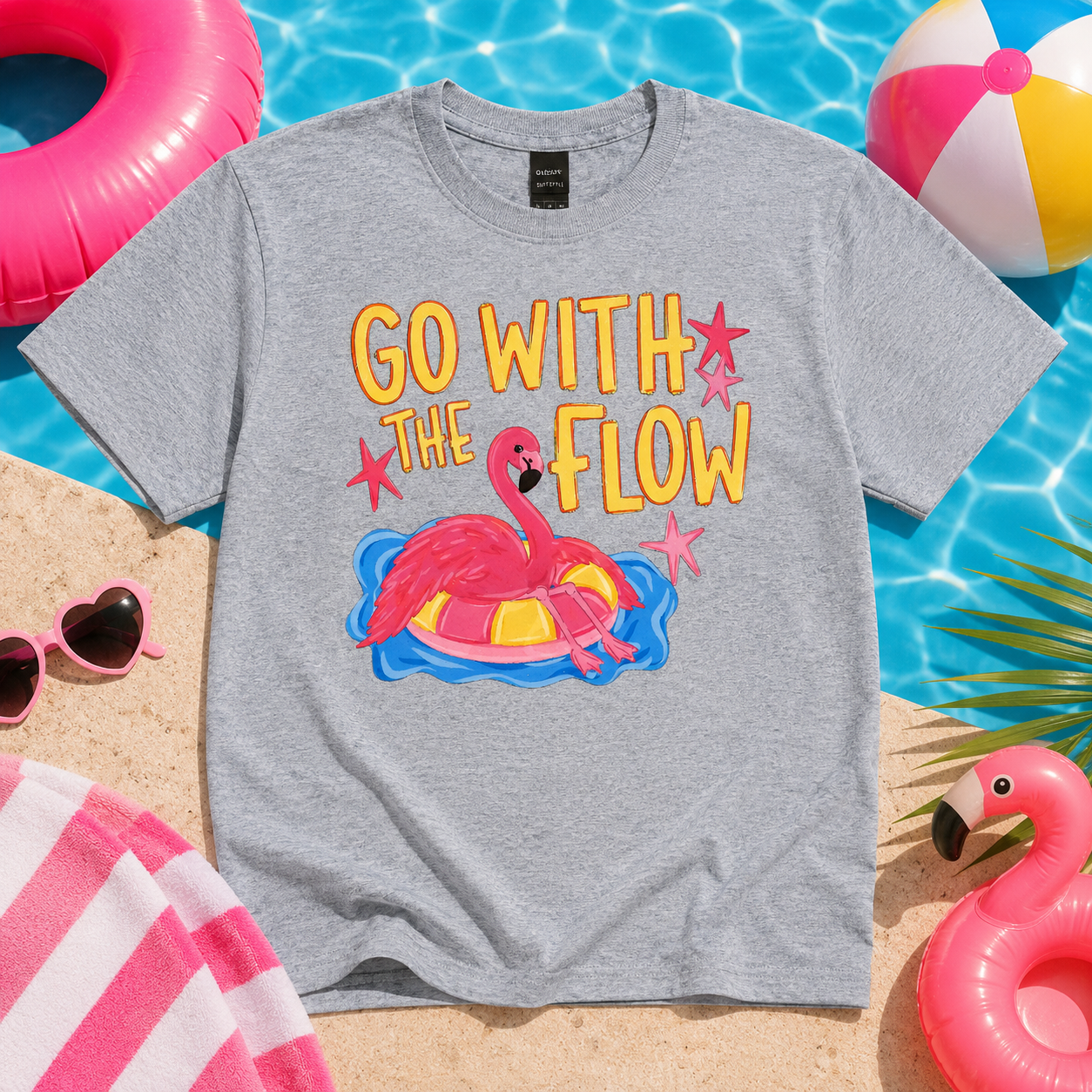 Go With the Flow Flamingo Adult Shirt