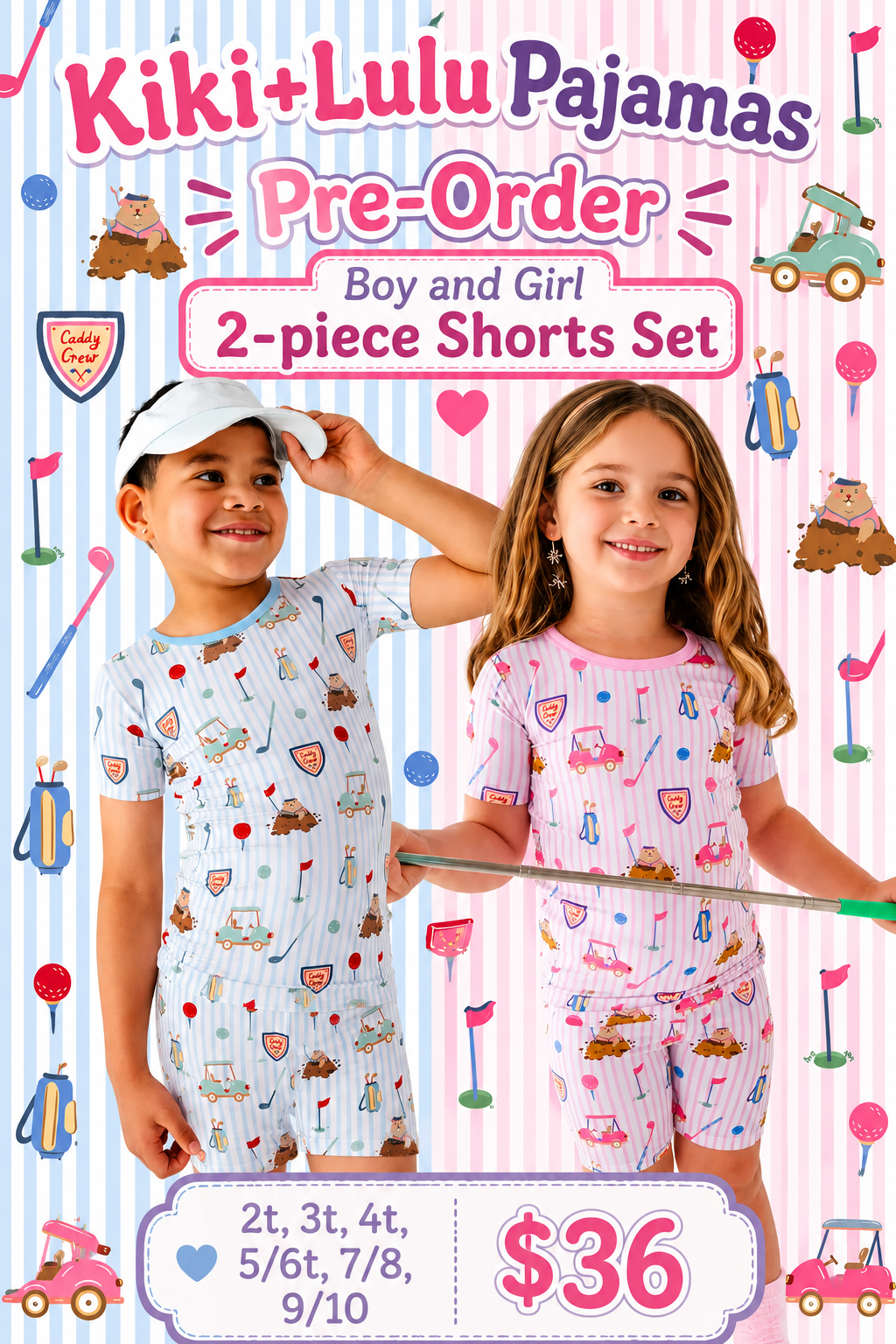 KiKi+LuLu: PREORDER 2-Piece Short Set Boy/Girl Golf PJ's