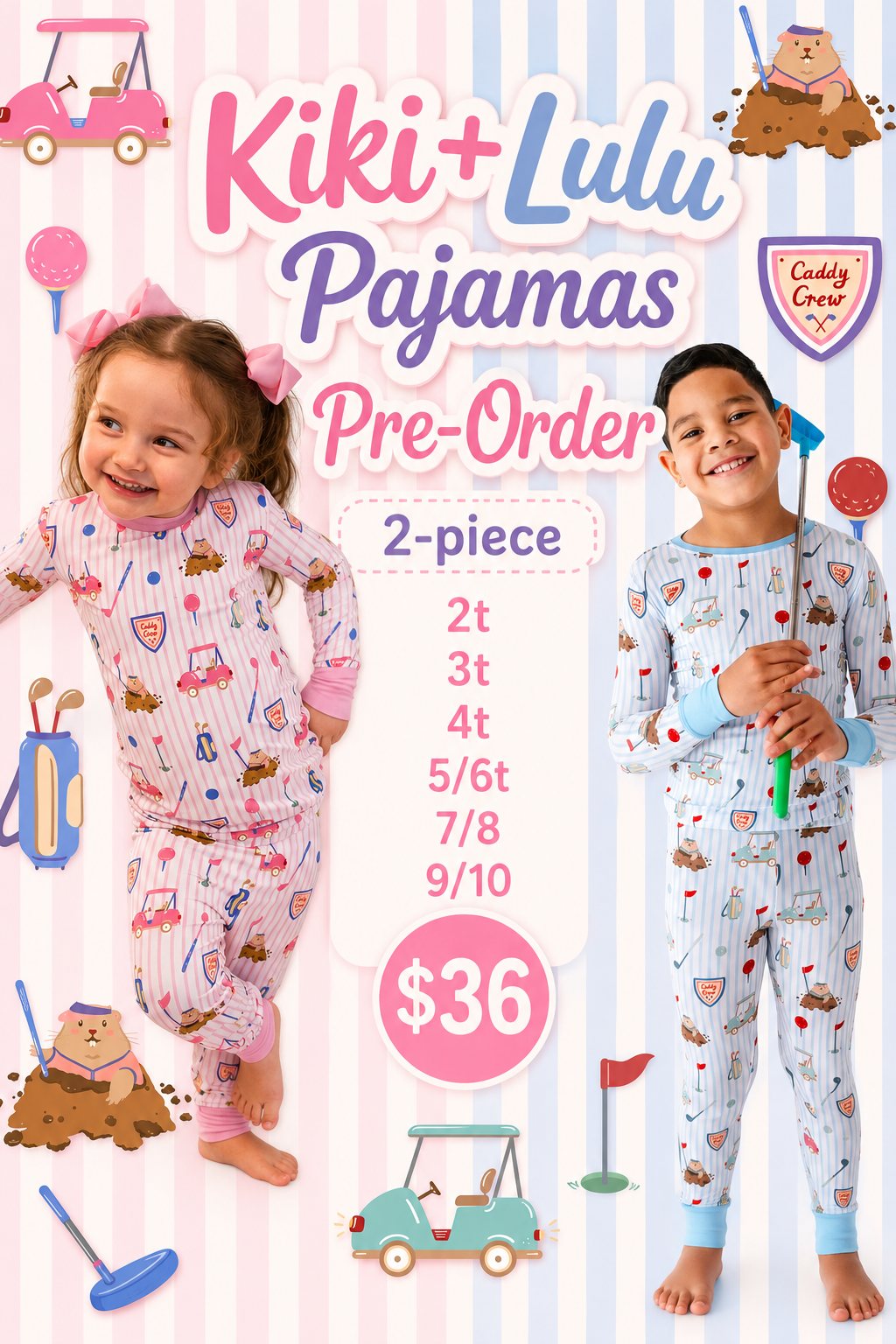 KiKi+LuLu: PREORDER 2-Pc Boy/Girl Golf PJ's