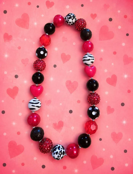 Zebra Print + Hearts + Cow Print Bubble Gum Necklace